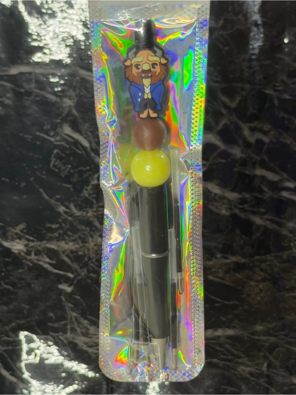 Beast from Beauty and the beast Focal Bead Pen Black & Blue ink